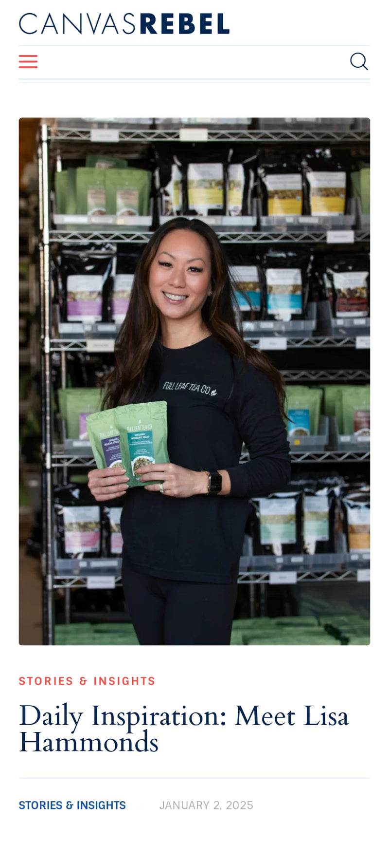 Screenshot of Full Leaf Tea Company's Owner Lisa Hammonds featured in Canvas Rebel article.