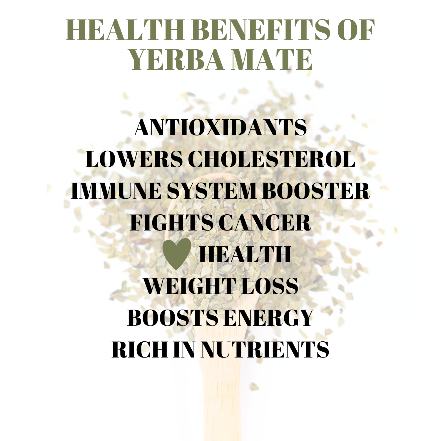 A list of health benefits for Yerba Mate.