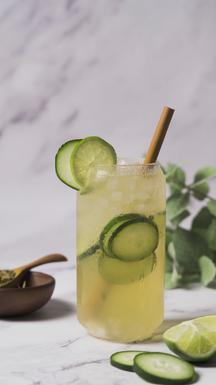 Coconut lime cooler mixed drink creation process. 