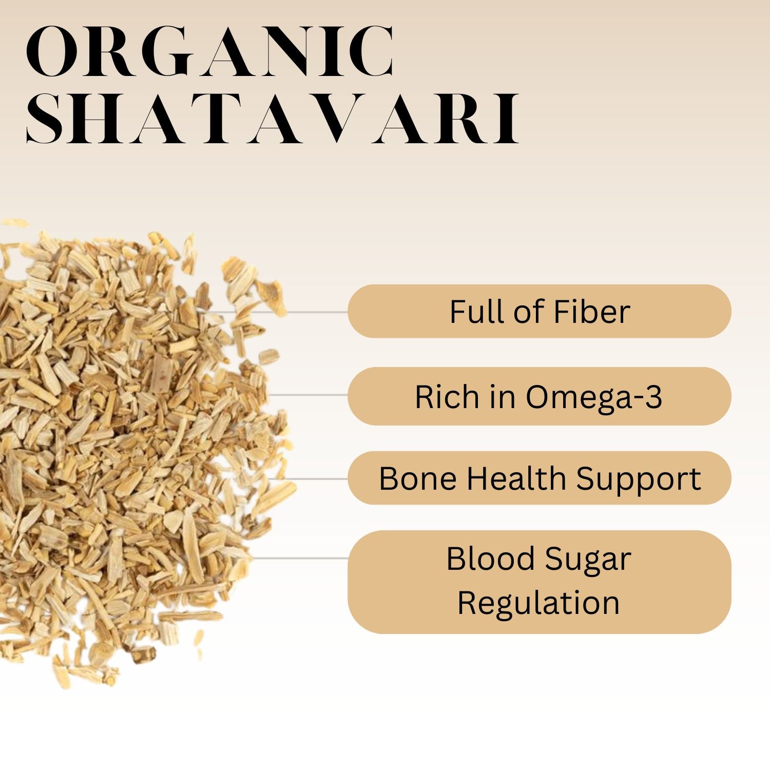An infographic description for Organic Shatavari.